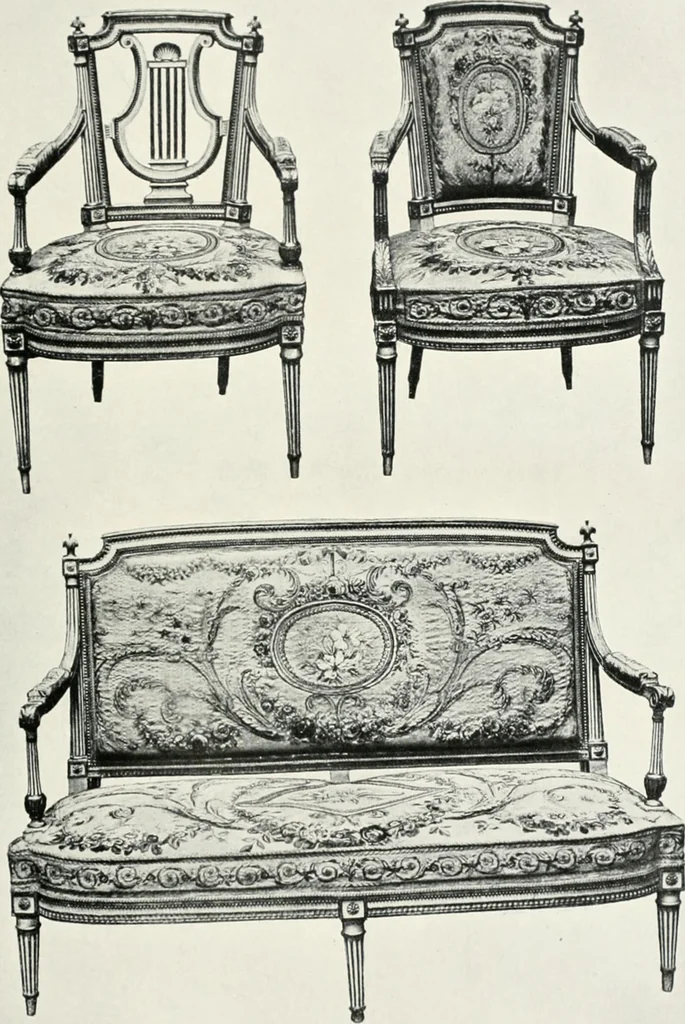 An illustration from Louis XVI furniture, 1913, leaf 256