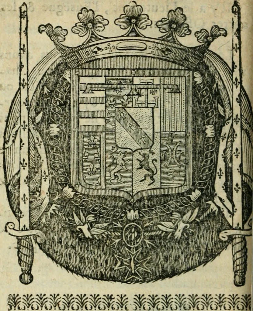 An illustration from L'État de la France, où l'on voit tous les princes, ducs & pairs, marechaux de France & autres officiers de la couronne ... [édité par Nicolas Besongne], 1698, leaf 561