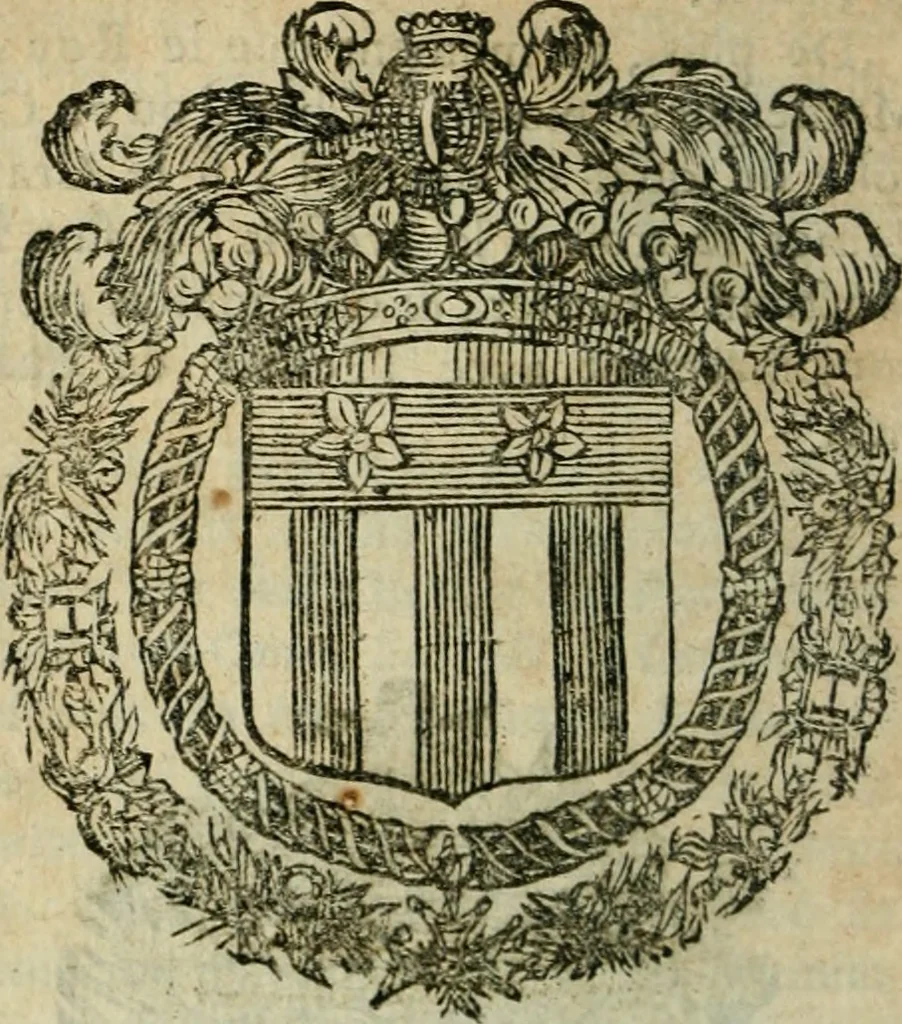 An illustration from L'État de la France, où l'on voit tous les princes, ducs & pairs, marechaux de France & autres officiers de la couronne ... [édité par Nicolas Besongne], 1698, leaf 587
