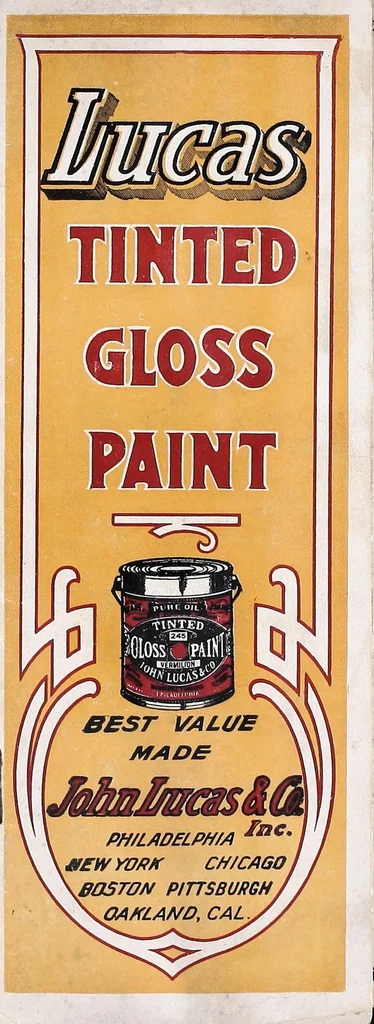 An illustration from Lucas tinted gloss paint : best value made, John Lucas & Co. Inc. : Philadelphia, New York, Chicago, Boston, Pittsburgh, Oakland, Cal., 1910, leaf 1