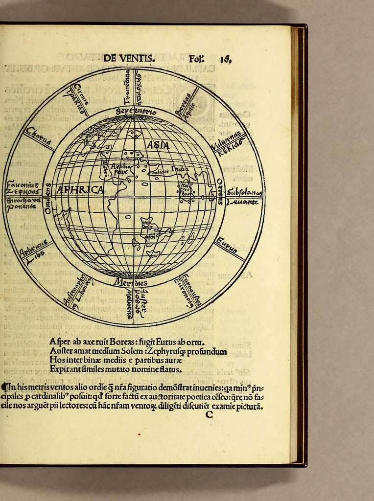 An illustration from Luculentissima quaeda[m] terrae totius descriptio : cu[m] multis vtilissimis cosmographiae iniciis. Nouaq[ue] [et] q[uam] ante fuit verior Europæ nostræ formatio. Præterea, fluuioru[m]: montiu[m]: prouintiaru[m]: vrbiu[m]: [et] gentium q[uam] plurimoru[m] vetustissima nomina recentioribus admixta vocabulis. Multa etia[m] quæ diligens lector noua vsuiq[ue] futura inueniet . ., 1515, leaf 65