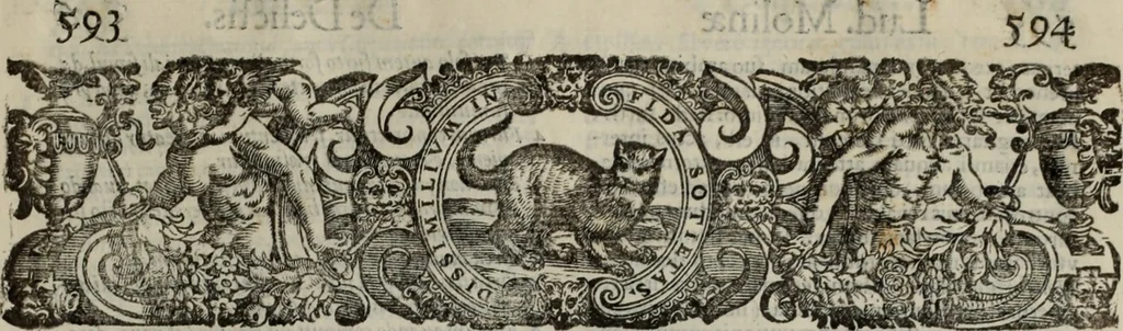An illustration from Lud. Molinae e Societate Jesu ... De iustitia et jure tratactus : qui est de justitia commutativa circa bona corporis, personarumque nobis coniunctarum, 1611, leaf 1910