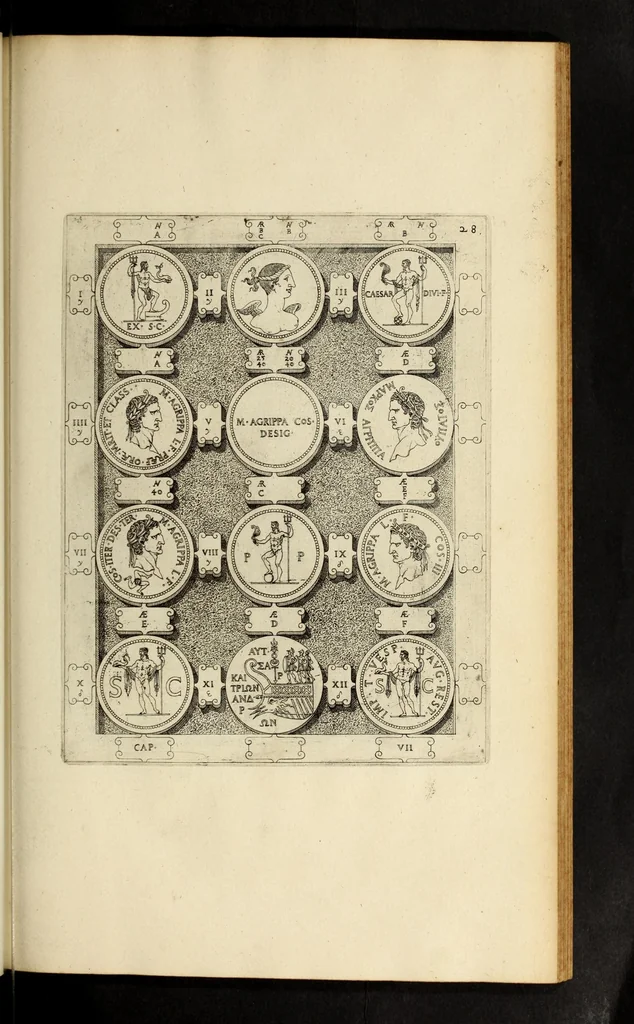 An illustration from Ludovici NonnI Commentarius in Nomismta imp. Iuli., Augusti et TiberI, 1664, leaf 243