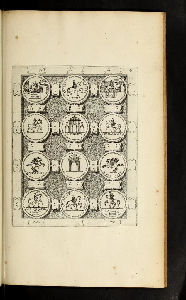 An illustration from Ludovici NonnI Commentarius in Nomismta imp. Iuli., Augusti et TiberI, 1664, leaf 277