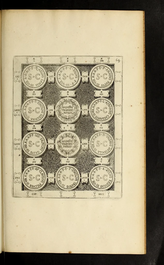 An illustration from Ludovici NonnI Commentarius in Nomismta imp. Iuli., Augusti et TiberI, 1664, leaf 315