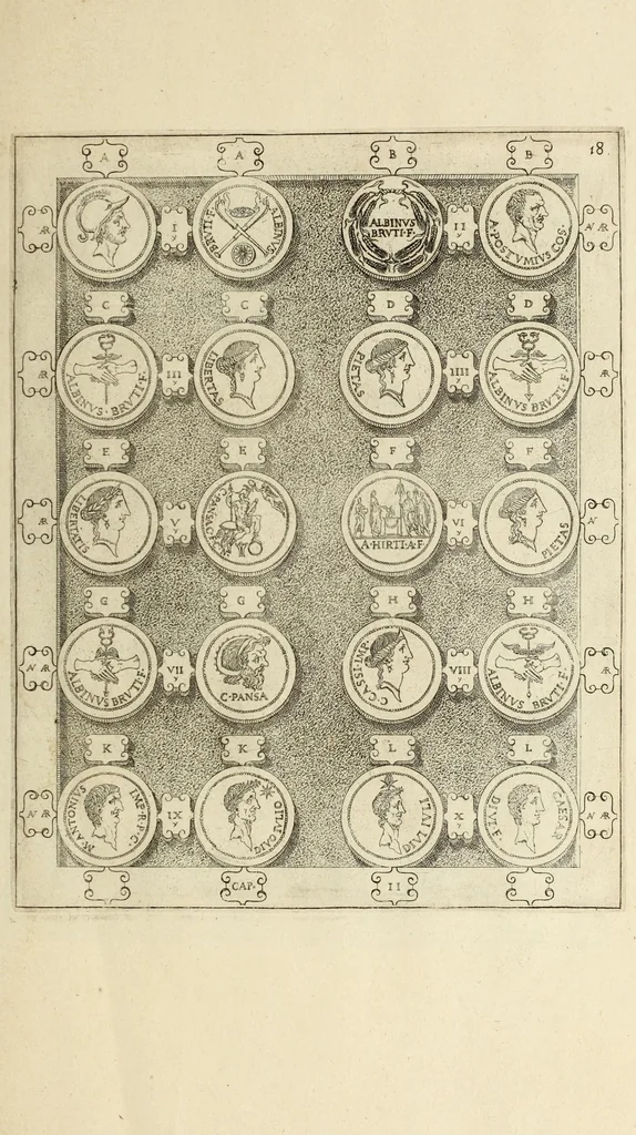 An illustration from Ludovici NonnI Commentarius in Nomismta imp. Iuli., Augusti et TiberI, 1664, leaf 51