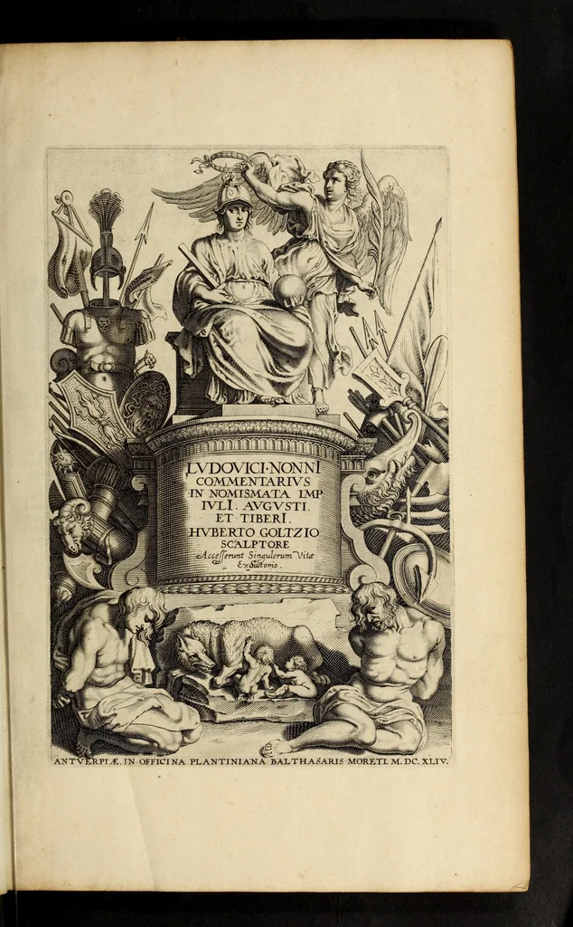 An illustration from Ludovici NonnI Commentarius in Nomismta imp. Iuli., Augusti et TiberI, 1664, leaf 7