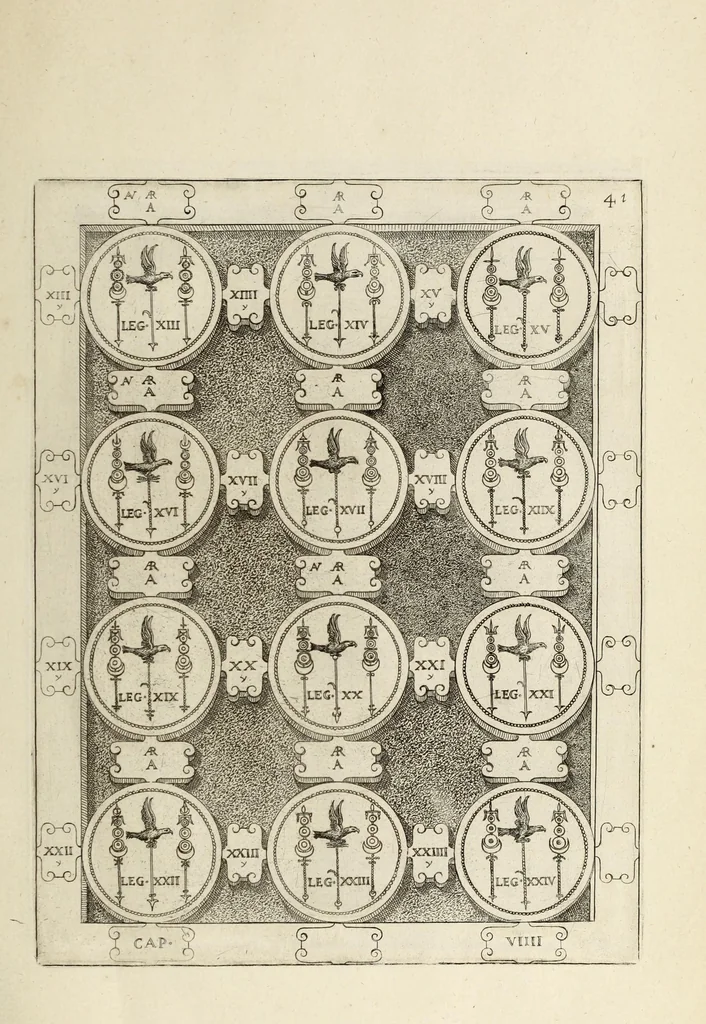 An illustration from Ludovici NonnI Commentarius in Nomismta imp. Iuli., Augusti et TiberI, 1664, leaf 97