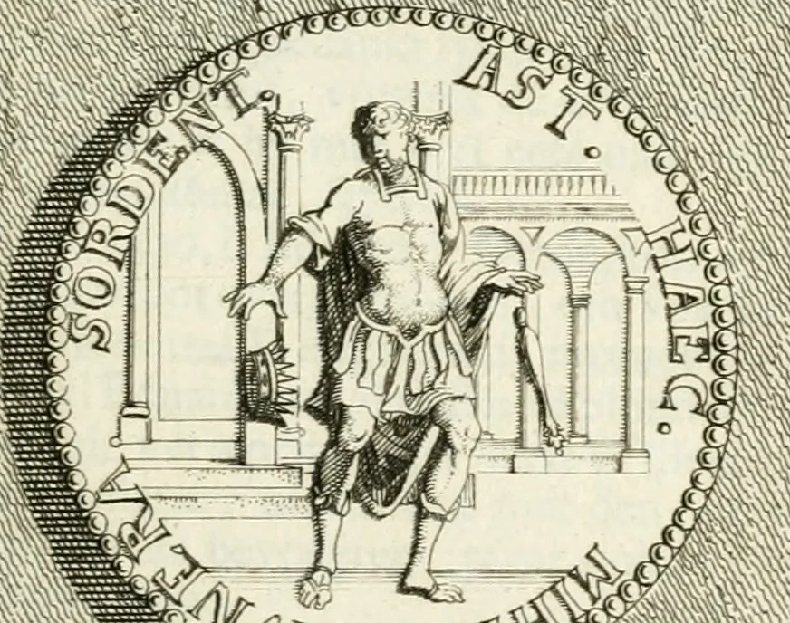 An illustration from Lud. Smids. M.D. Emblemata heroica, of, De medalische sinnebeelden der ses en dertigh graaven van Holland : met konstplaaten vercierd, 1712, leaf 106