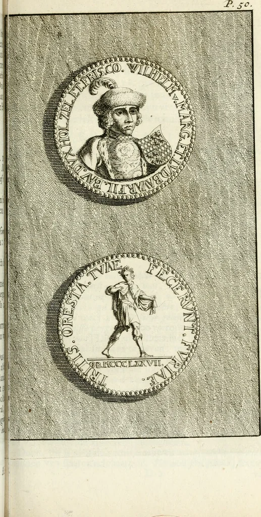 An illustration from Lud. Smids. M.D. Emblemata heroica, of, De medalische sinnebeelden der ses en dertigh graaven van Holland : met konstplaaten vercierd, 1712, leaf 118