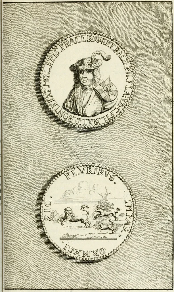 An illustration from Lud. Smids. M.D. Emblemata heroica, of, De medalische sinnebeelden der ses en dertigh graaven van Holland : met konstplaaten vercierd, 1712, leaf 50