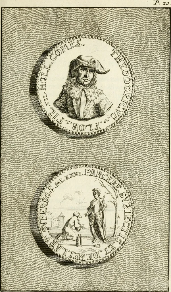 An illustration from Lud. Smids. M.D. Emblemata heroica, of, De medalische sinnebeelden der ses en dertigh graaven van Holland : met konstplaaten vercierd, 1712, leaf 58