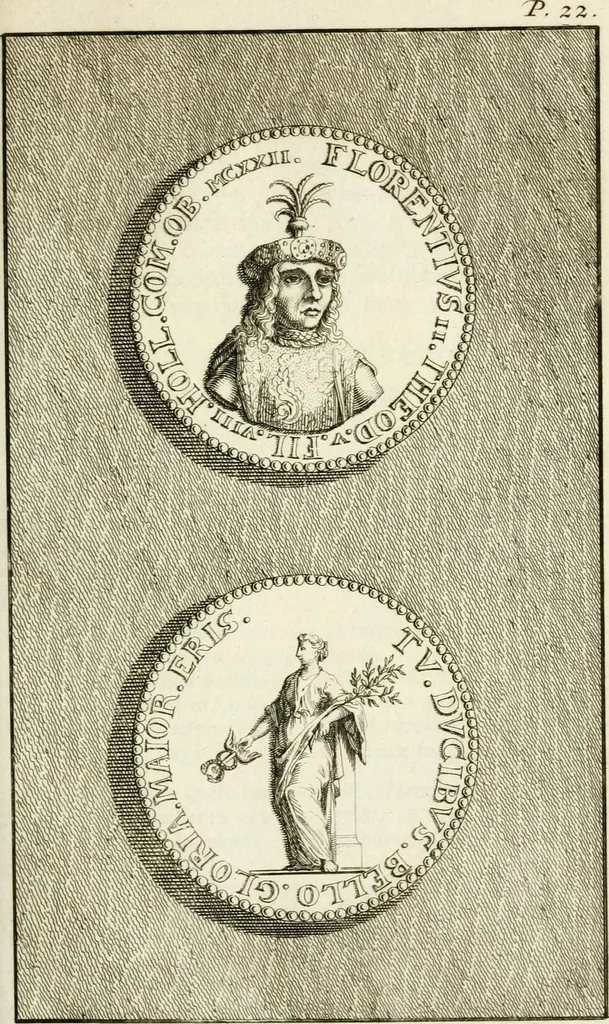 An illustration from Lud. Smids. M.D. Emblemata heroica, of, De medalische sinnebeelden der ses en dertigh graaven van Holland : met konstplaaten vercierd, 1712, leaf 62