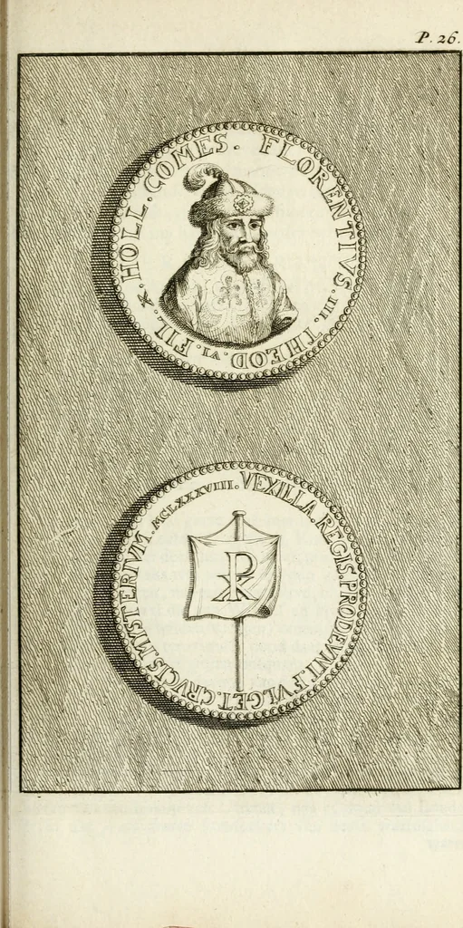 An illustration from Lud. Smids. M.D. Emblemata heroica, of, De medalische sinnebeelden der ses en dertigh graaven van Holland : met konstplaaten vercierd, 1712, leaf 70