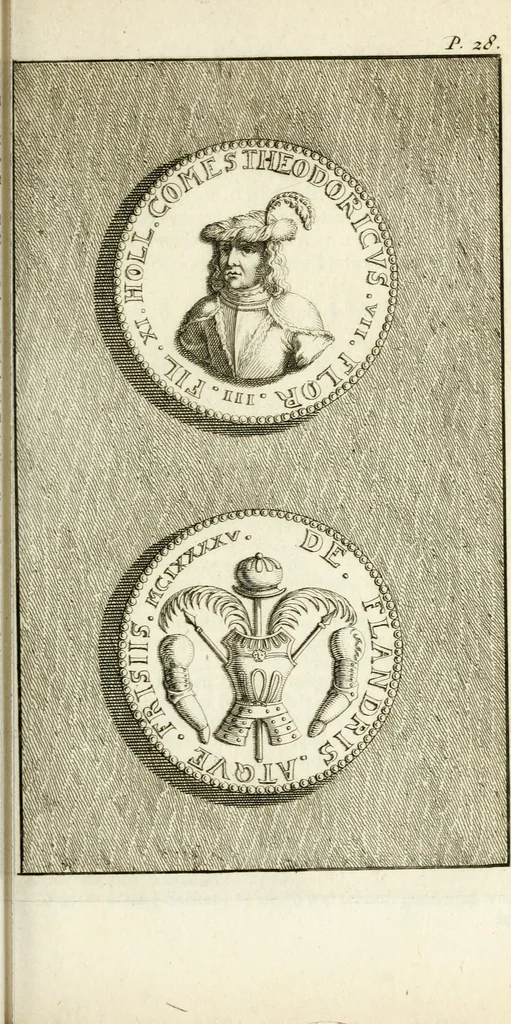 An illustration from Lud. Smids. M.D. Emblemata heroica, of, De medalische sinnebeelden der ses en dertigh graaven van Holland : met konstplaaten vercierd, 1712, leaf 74