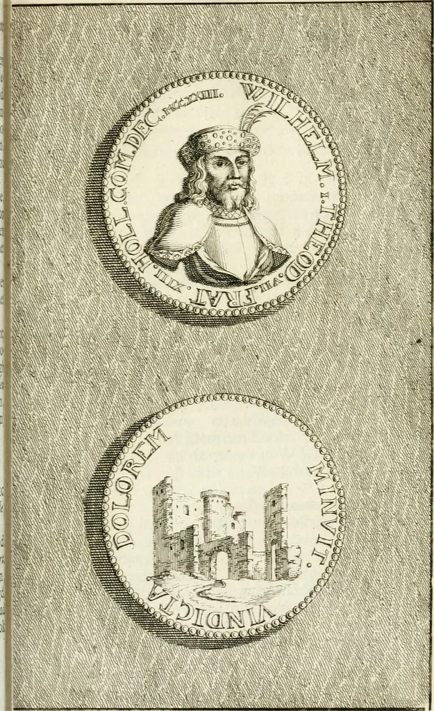 An illustration from Lud. Smids. M.D. Emblemata heroica, of, De medalische sinnebeelden der ses en dertigh graaven van Holland : met konstplaaten vercierd, 1712, leaf 82