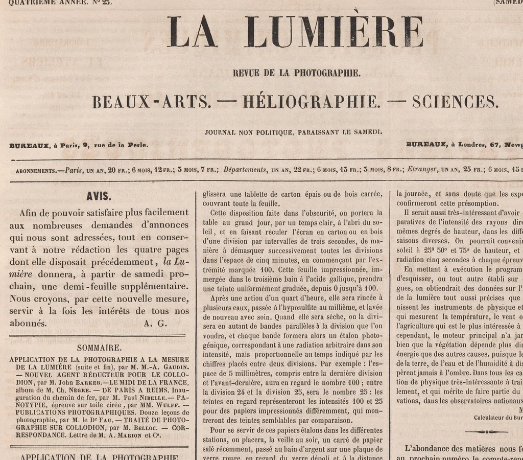 An illustration from La Lumière : revue de la photographie, beaux-arts, heliographie, sciences, 1851, leaf 101