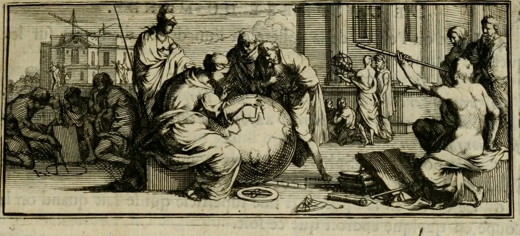 An illustration from L'usage des globes celestes et terrestres, et des spheres, suivant les differens systemes du monde; précedé d'un Traité de cosmographie, 1700, leaf 18