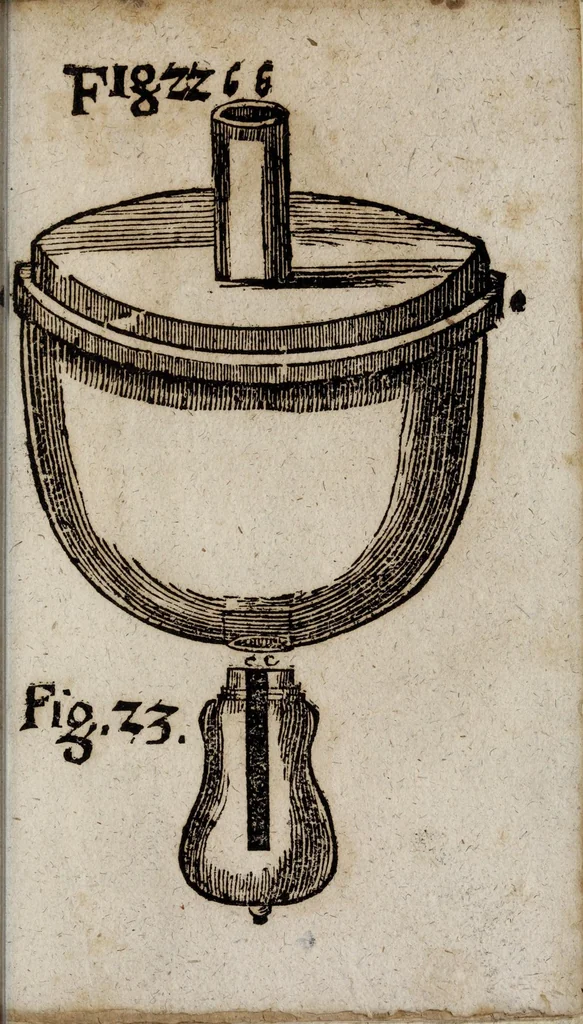 An illustration from Lust- Lufft- und FeuerKunst : auss welcher ohne sondern Costen und Mühe zuerlangen, wie man schwürmer, gross- und kleine Ragetten, Pumpen und Maseulen Stöcke : sambt denen beygefügten allerhand materien, und ihren zusammen gesetzten ordenlichen Dosen, Gewichten und Massen : wie solches alles punctualiter auss denen beygefügten und vorgedruckten 38 Figuren zuersehen und zu erlernen ..., 1680, leaf 103