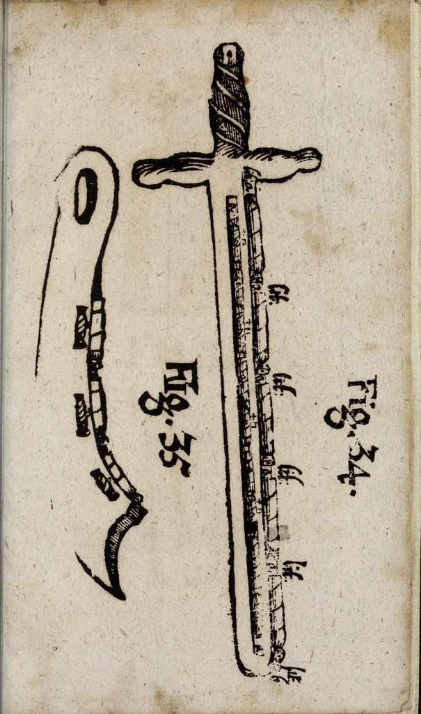 An illustration from Lust- Lufft- und FeuerKunst : auss welcher ohne sondern Costen und Mühe zuerlangen, wie man schwürmer, gross- und kleine Ragetten, Pumpen und Maseulen Stöcke : sambt denen beygefügten allerhand materien, und ihren zusammen gesetzten ordenlichen Dosen, Gewichten und Massen : wie solches alles punctualiter auss denen beygefügten und vorgedruckten 38 Figuren zuersehen und zu erlernen ..., 1680, leaf 113