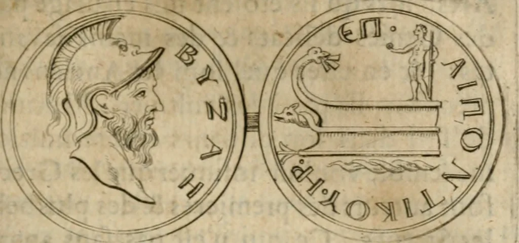 An illustration from L'utilité des voyages : qui concernent la connoissance des médailles, inscriptions, statues, dieux lares, peintures anciennes, et les bas reliefs, pierres precieuses et gravées, cachets, talismans, anneaux, manuscrits, langues, & autres choses remarquables, et l'avantage que la recherche de toutes ces antiquitez procure aux sçavans, avec un memoire de quelques observations generales qu'on peut faire pour ne pas voyager inutilement, 1693, leaf 120