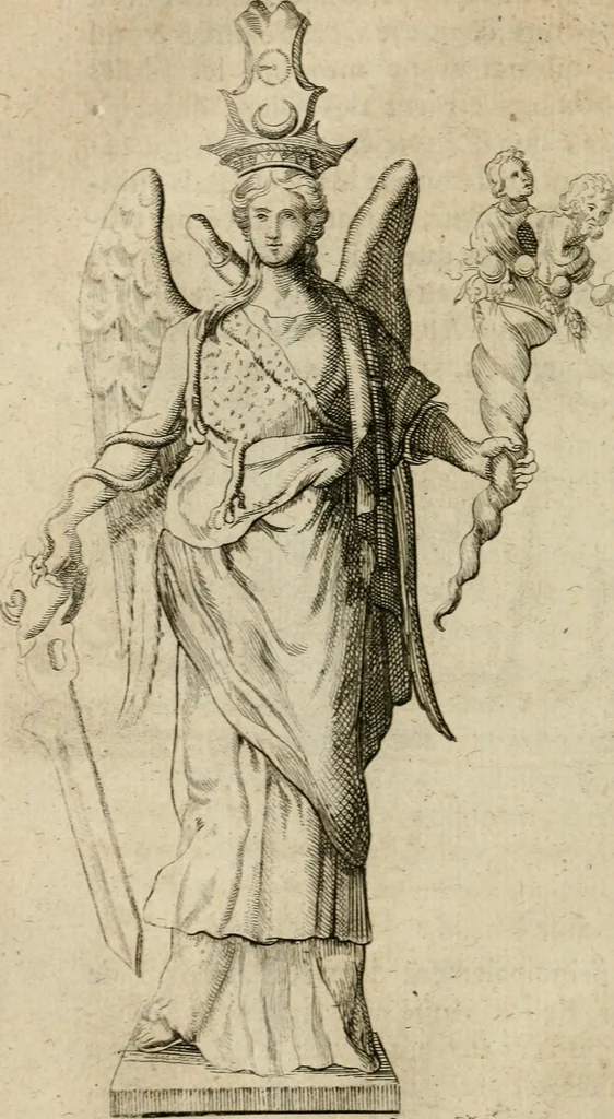 An illustration from L'utilité des voyages : qui concernent la connoissance des médailles, inscriptions, statues, dieux lares, peintures anciennes, et les bas reliefs, pierres precieuses et gravées, cachets, talismans, anneaux, manuscrits, langues, & autres choses remarquables, et l'avantage que la recherche de toutes ces antiquitez procure aux sçavans, avec un memoire de quelques observations generales qu'on peut faire pour ne pas voyager inutilement, 1693, leaf 217
