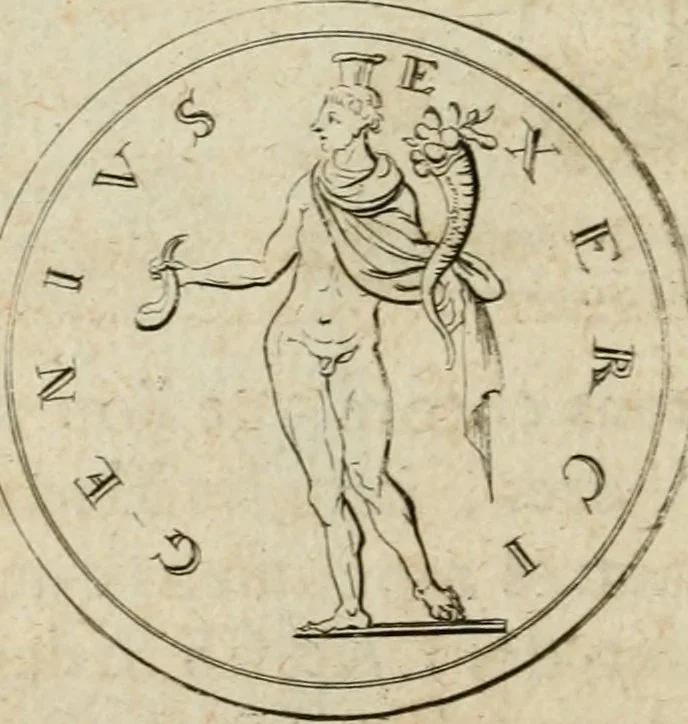 An illustration from L'utilité des voyages : qui concernent la connoissance des médailles, inscriptions, statues, dieux lares, peintures anciennes, et les bas reliefs, pierres precieuses et gravées, cachets, talismans, anneaux, manuscrits, langues, & autres choses remarquables, et l'avantage que la recherche de toutes ces antiquitez procure aux sçavans, avec un memoire de quelques observations generales qu'on peut faire pour ne pas voyager inutilement, 1693, leaf 219