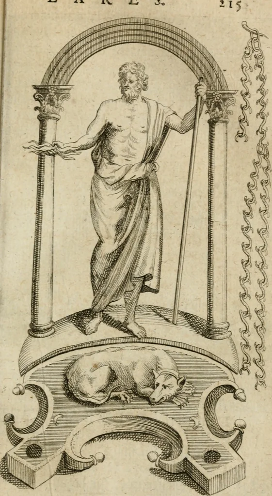 An illustration from L'utilité des voyages : qui concernent la connoissance des médailles, inscriptions, statues, dieux lares, peintures anciennes, et les bas reliefs, pierres precieuses et gravées, cachets, talismans, anneaux, manuscrits, langues, & autres choses remarquables, et l'avantage que la recherche de toutes ces antiquitez procure aux sçavans, avec un memoire de quelques observations generales qu'on peut faire pour ne pas voyager inutilement, 1693, leaf 230