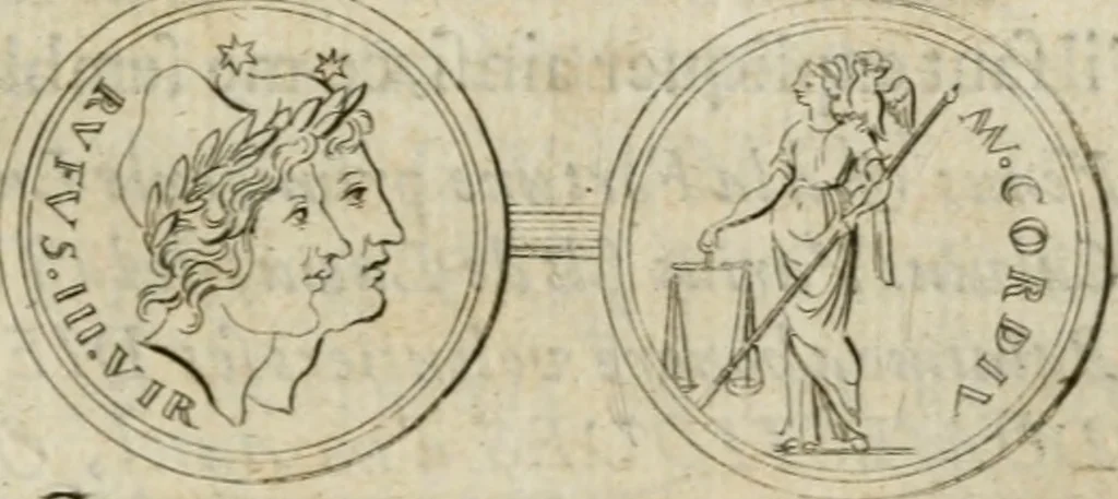 An illustration from L'utilité des voyages : qui concernent la connoissance des médailles, inscriptions, statues, dieux lares, peintures anciennes, et les bas reliefs, pierres precieuses et gravées, cachets, talismans, anneaux, manuscrits, langues, & autres choses remarquables, et l'avantage que la recherche de toutes ces antiquitez procure aux sçavans, avec un memoire de quelques observations generales qu'on peut faire pour ne pas voyager inutilement, 1693, leaf 264