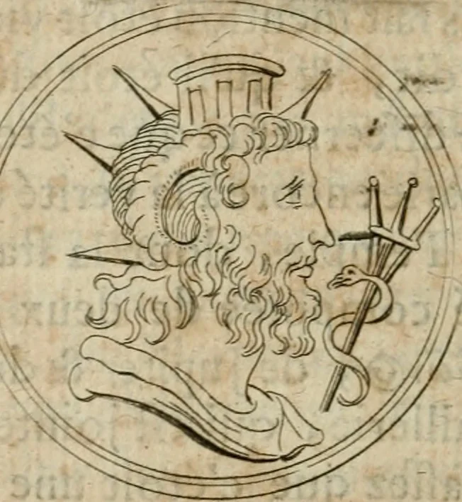 An illustration from L'utilité des voyages : qui concernent la connoissance des médailles, inscriptions, statues, dieux lares, peintures anciennes, et les bas reliefs, pierres precieuses et gravées, cachets, talismans, anneaux, manuscrits, langues, & autres choses remarquables, et l'avantage que la recherche de toutes ces antiquitez procure aux sçavans, avec un memoire de quelques observations generales qu'on peut faire pour ne pas voyager inutilement, 1693, leaf 285