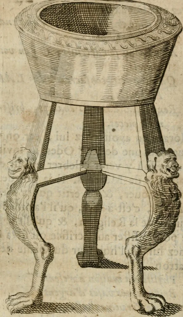 An illustration from L'utilité des voyages : qui concernent la connoissance des médailles, inscriptions, statues, dieux lares, peintures anciennes, et les bas reliefs, pierres precieuses et gravées, cachets, talismans, anneaux, manuscrits, langues, & autres choses remarquables, et l'avantage que la recherche de toutes ces antiquitez procure aux sçavans, avec un memoire de quelques observations generales qu'on peut faire pour ne pas voyager inutilement, 1693, leaf 288