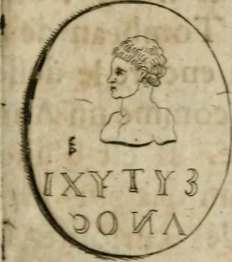 An illustration from L'utilité des voyages : qui concernent la connoissance des médailles, inscriptions, statues, dieux lares, peintures anciennes, et les bas reliefs, pierres precieuses et gravées, cachets, talismans, anneaux, manuscrits, langues, & autres choses remarquables, et l'avantage que la recherche de toutes ces antiquitez procure aux sçavans, avec un memoire de quelques observations generales qu'on peut faire pour ne pas voyager inutilement, 1693, leaf 338