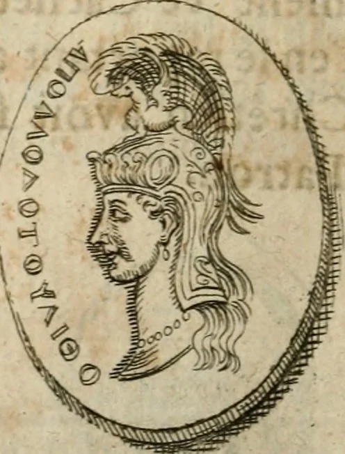 An illustration from L'utilité des voyages : qui concernent la connoissance des médailles, inscriptions, statues, dieux lares, peintures anciennes, et les bas reliefs, pierres precieuses et gravées, cachets, talismans, anneaux, manuscrits, langues, & autres choses remarquables, et l'avantage que la recherche de toutes ces antiquitez procure aux sçavans, avec un memoire de quelques observations generales qu'on peut faire pour ne pas voyager inutilement, 1693, leaf 341