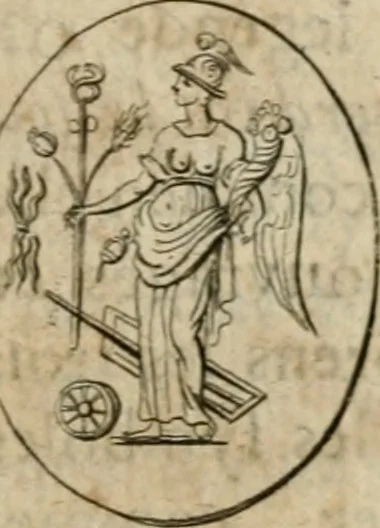 An illustration from L'utilité des voyages : qui concernent la connoissance des médailles, inscriptions, statues, dieux lares, peintures anciennes, et les bas reliefs, pierres precieuses et gravées, cachets, talismans, anneaux, manuscrits, langues, & autres choses remarquables, et l'avantage que la recherche de toutes ces antiquitez procure aux sçavans, avec un memoire de quelques observations generales qu'on peut faire pour ne pas voyager inutilement, 1693, leaf 356