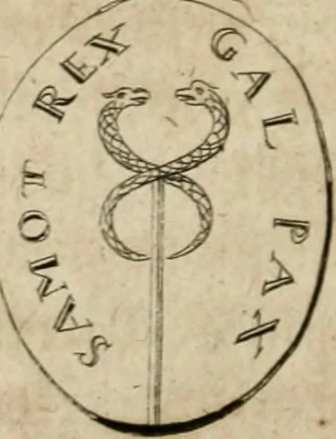 An illustration from L'utilité des voyages : qui concernent la connoissance des médailles, inscriptions, statues, dieux lares, peintures anciennes, et les bas reliefs, pierres precieuses et gravées, cachets, talismans, anneaux, manuscrits, langues, & autres choses remarquables, et l'avantage que la recherche de toutes ces antiquitez procure aux sçavans, avec un memoire de quelques observations generales qu'on peut faire pour ne pas voyager inutilement, 1693, leaf 413