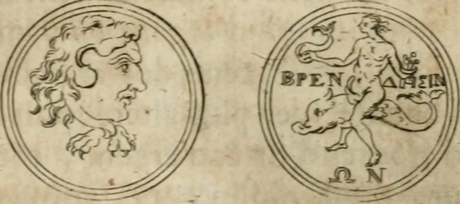 An illustration from L'utilité des voyages : qui concernent la connoissance des médailles, inscriptions, statues, dieux lares, peintures anciennes, et les bas reliefs, pierres precieuses et gravées, cachets, talismans, anneaux, manuscrits, langues, & autres choses remarquables, et l'avantage que la recherche de toutes ces antiquitez procure aux sçavans, avec un memoire de quelques observations generales qu'on peut faire pour ne pas voyager inutilement, 1693, leaf 590