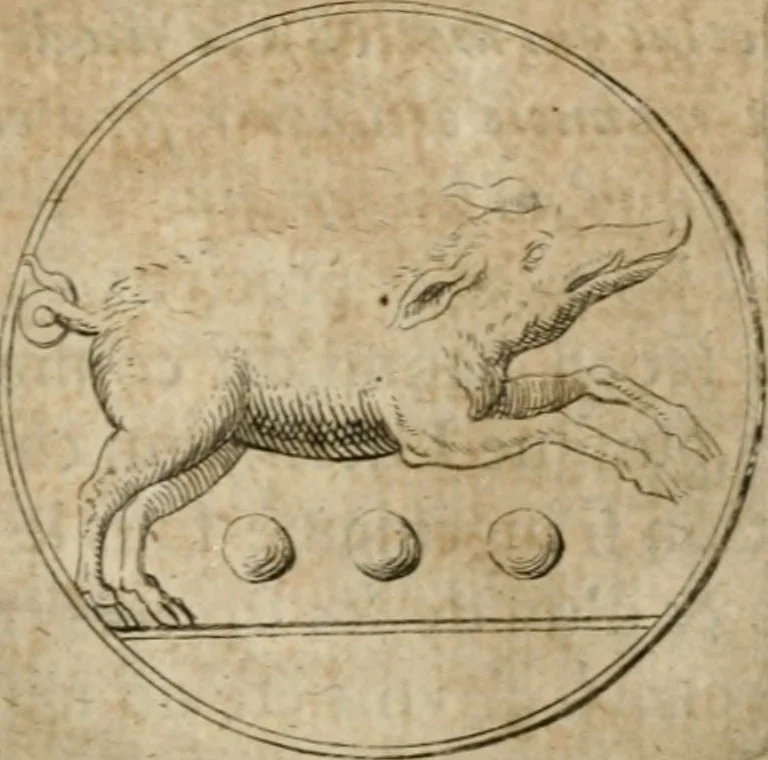 An illustration from L'utilité des voyages : qui concernent la connoissance des médailles, inscriptions, statues, dieux lares, peintures anciennes, et les bas reliefs, pierres precieuses et gravées, cachets, talismans, anneaux, manuscrits, langues, & autres choses remarquables, et l'avantage que la recherche de toutes ces antiquitez procure aux sçavans, avec un memoire de quelques observations generales qu'on peut faire pour ne pas voyager inutilement, 1693, leaf 676