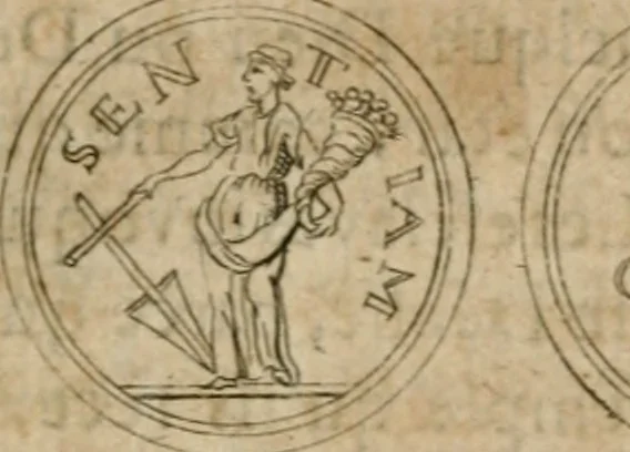 An illustration from L'utilité des voyages : qui concernent la connoissance des médailles, inscriptions, statues, dieux lares, peintures anciennes, et les bas reliefs, pierres precieuses et gravées, cachets, talismans, anneaux, manuscrits, langues, & autres choses remarquables, et l'avantage que la recherche de toutes ces antiquitez procure aux sçavans, avec un memoire de quelques observations generales qu'on peut faire pour ne pas voyager inutilement, 1693, leaf 684