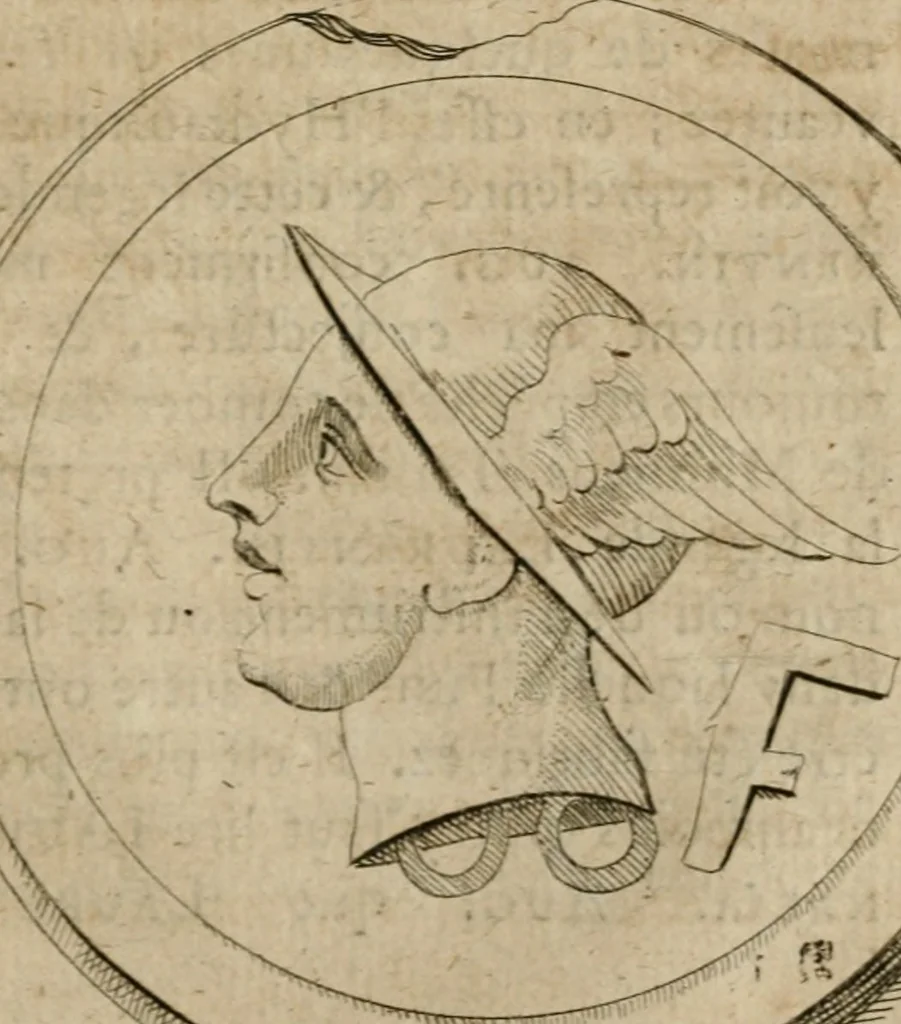 An illustration from L'utilité des voyages : qui concernent la connoissance des médailles, inscriptions, statues, dieux lares, peintures anciennes, et les bas reliefs, pierres precieuses et gravées, cachets, talismans, anneaux, manuscrits, langues, & autres choses remarquables, et l'avantage que la recherche de toutes ces antiquitez procure aux sçavans, avec un memoire de quelques observations generales qu'on peut faire pour ne pas voyager inutilement, 1693, leaf 688