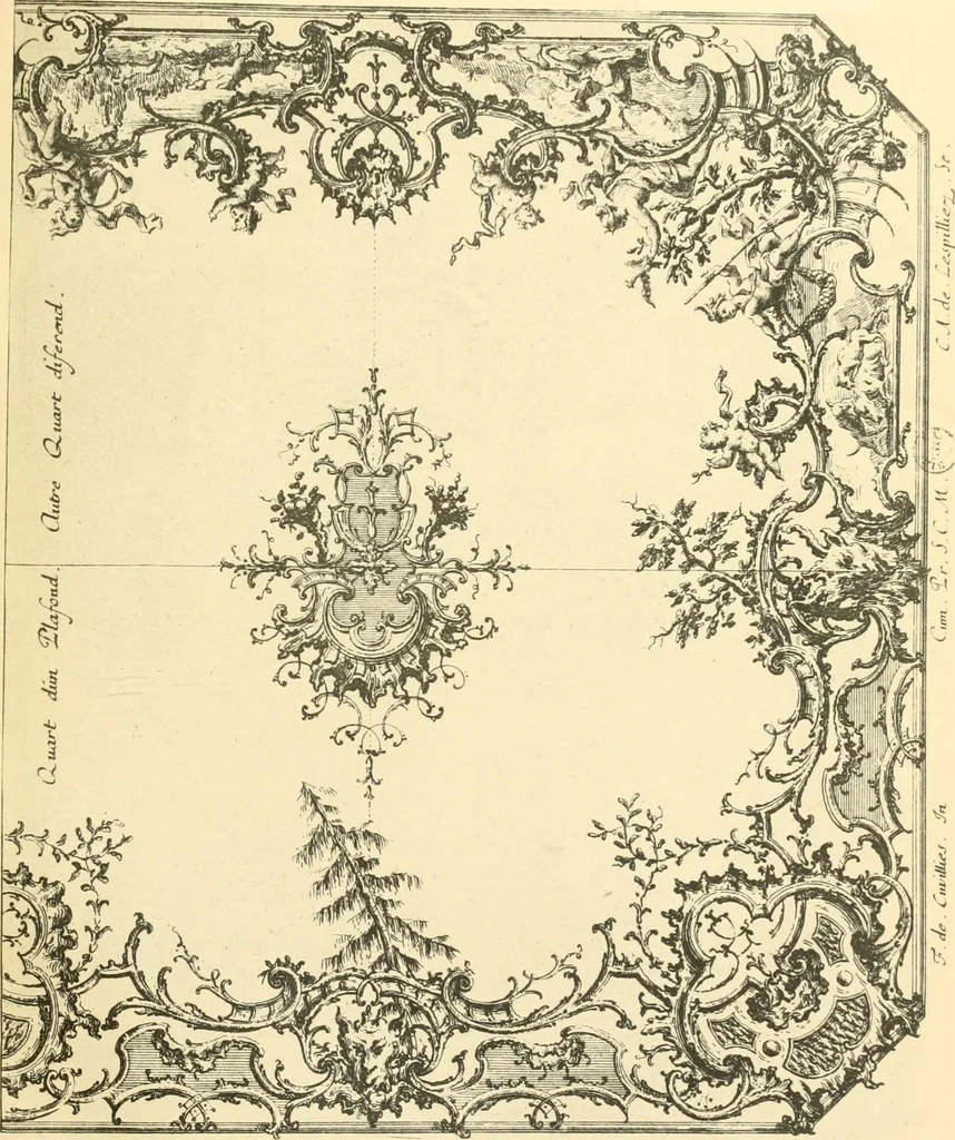 An illustration from L'uvre de De Cuvilliès : époque Louis XV : nouveau livre de plafonds, 1900, leaf 10