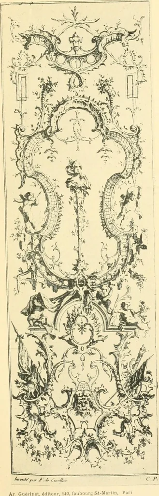 An illustration from L'uvre de De Cuvilliès : époque Louis XV : nouveau livre de plafonds, 1900, leaf 128