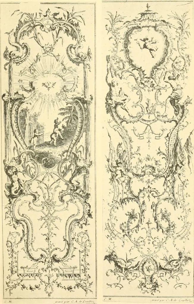 An illustration from L'uvre de De Cuvilliès : époque Louis XV : nouveau livre de plafonds, 1900, leaf 130