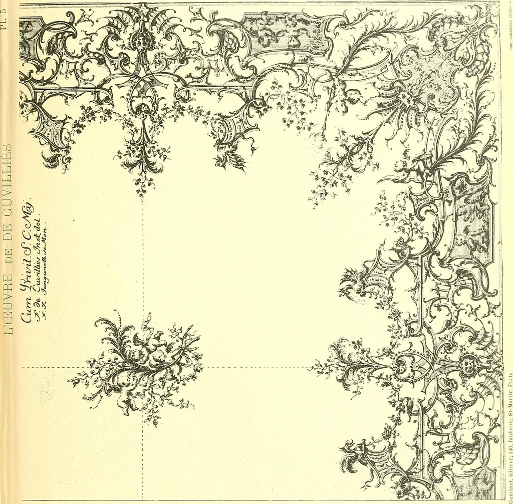 An illustration from L'uvre de De Cuvilliès : époque Louis XV : nouveau livre de plafonds, 1900, leaf 16