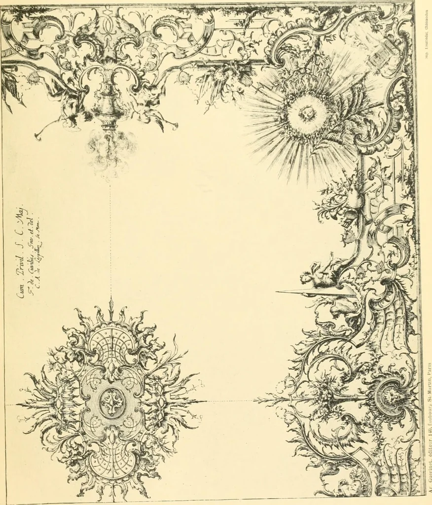 An illustration from L'uvre de De Cuvilliès : époque Louis XV : nouveau livre de plafonds, 1900, leaf 18