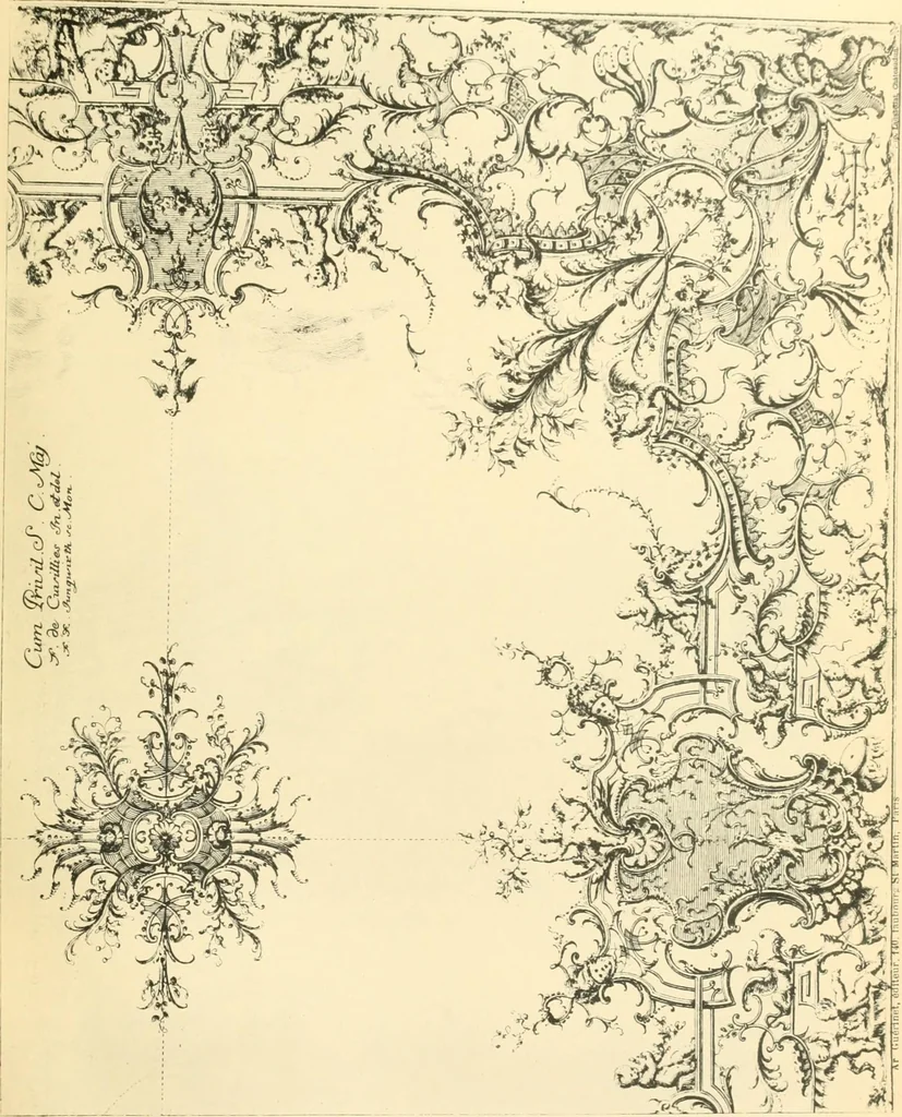 An illustration from L'uvre de De Cuvilliès : époque Louis XV : nouveau livre de plafonds, 1900, leaf 20