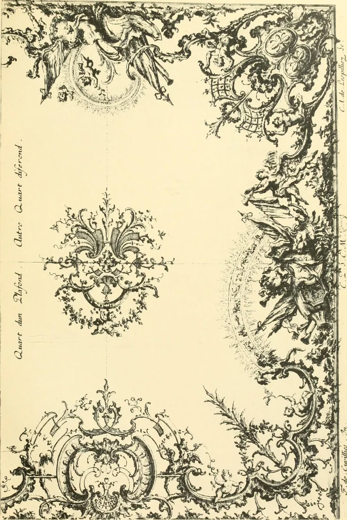 An illustration from L'uvre de De Cuvilliès : époque Louis XV : nouveau livre de plafonds, 1900, leaf 22