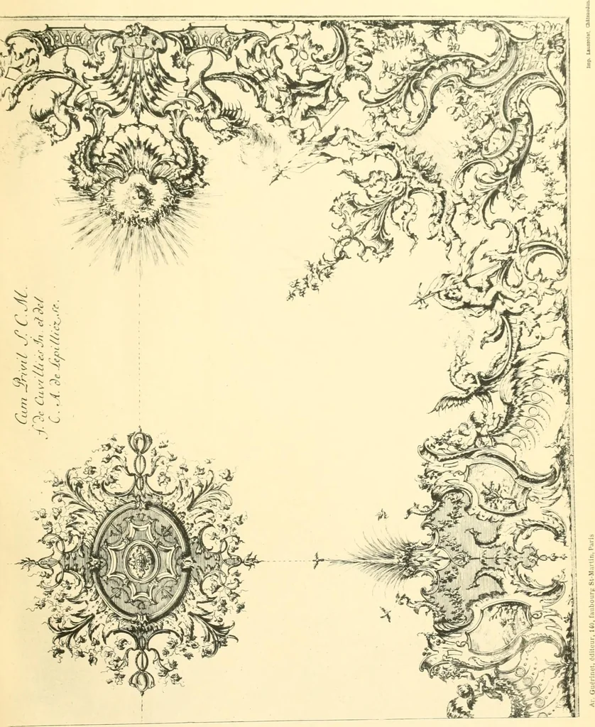 An illustration from L'uvre de De Cuvilliès : époque Louis XV : nouveau livre de plafonds, 1900, leaf 24