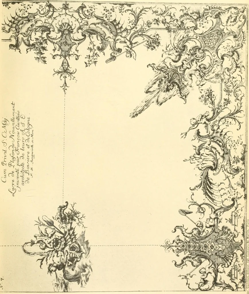 An illustration from L'uvre de De Cuvilliès : époque Louis XV : nouveau livre de plafonds, 1900, leaf 36