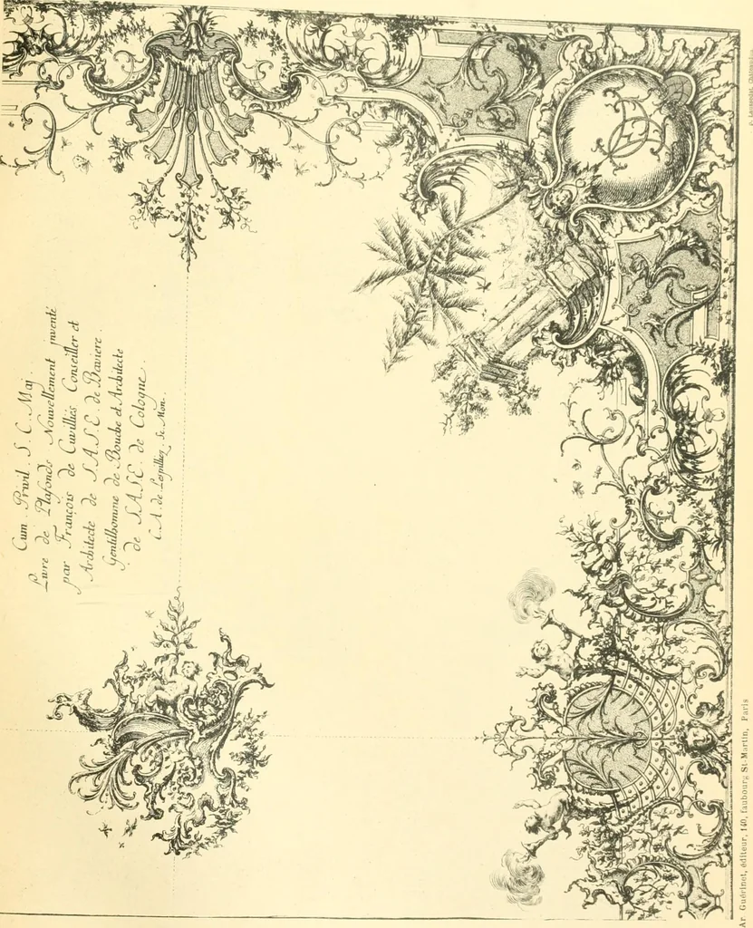 An illustration from L'uvre de De Cuvilliès : époque Louis XV : nouveau livre de plafonds, 1900, leaf 38