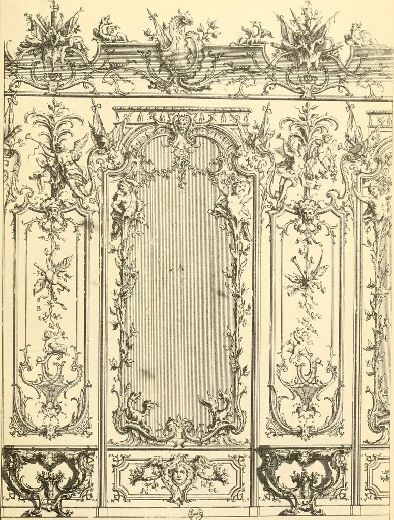 An illustration from L'uvre de De Cuvilliès : époque Louis XV : nouveau livre de plafonds, 1900, leaf 42
